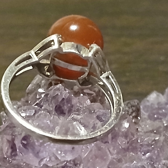 vintage sterling silver carnelian & CZ ring - Picture 5 of 6
